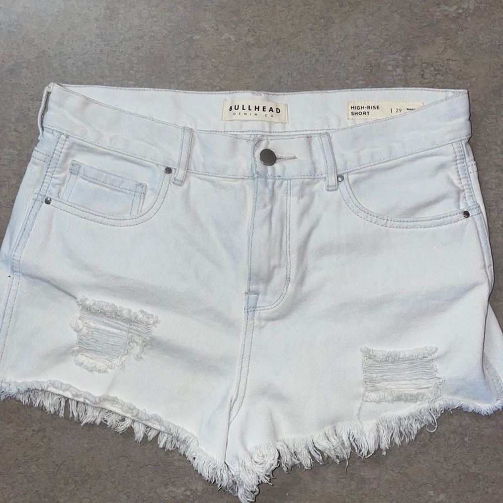 White Bullhead Pac Sun Distressed High Waist Denim Shorts